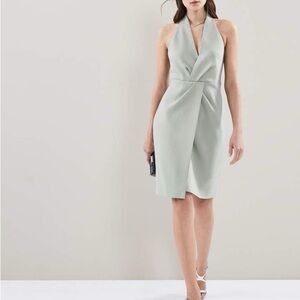 Reiss Women’s Backless Halter Wrap Bodycon Dress in Light Gray Dusty Blue Size 4